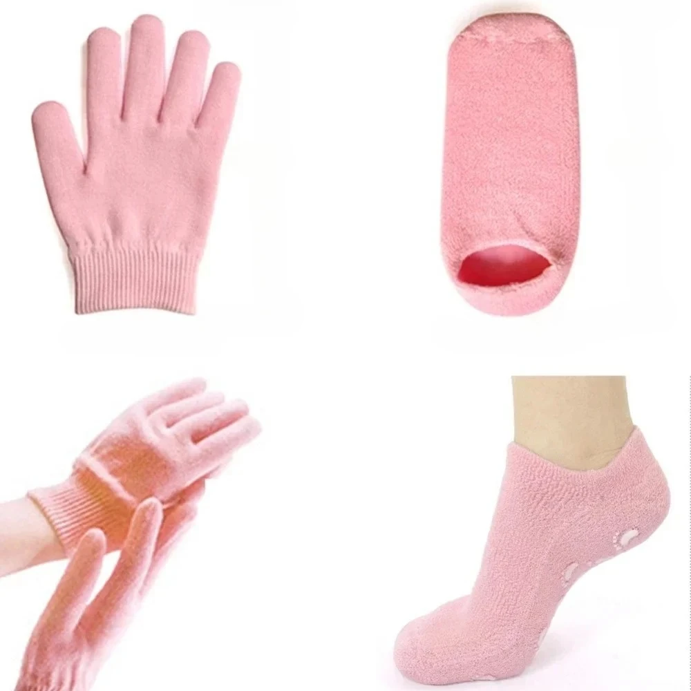 Set di calzini e guanti in gel idratante riutilizzabile SPA per la cura della pelle screpolata per mani e piedi esfolianti