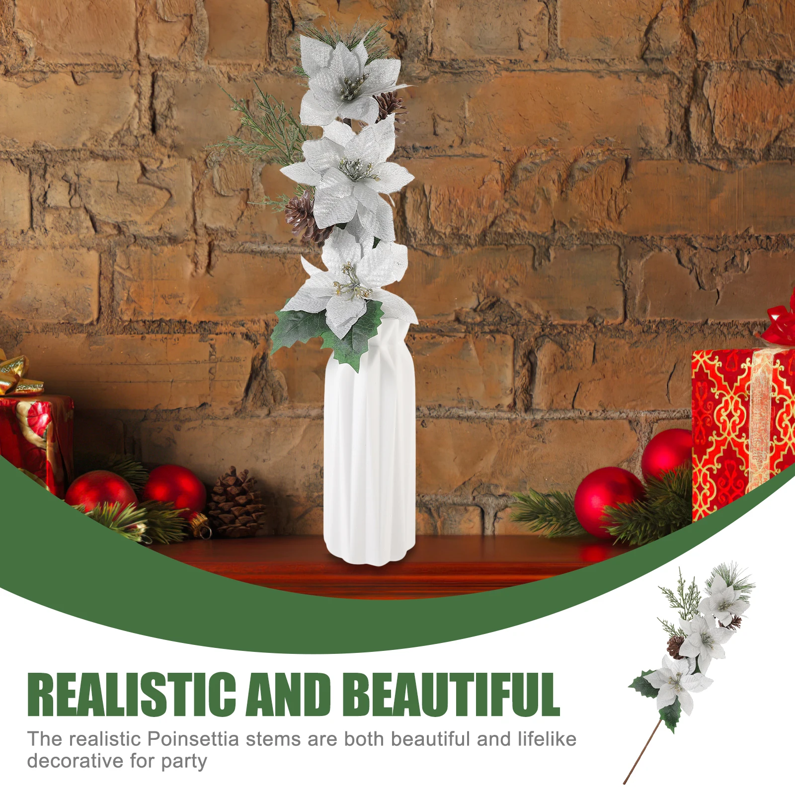 

2pcs Christmas Poinsettia Stems Flower Picks Artificial Floral Decorations For Party Xmas Tree Vase Arrangement Diy Fake Xmas