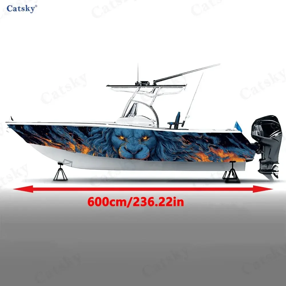 2Pcs Blazing Mane Lion King Boat Stickers, PVC Waterproof Durable Vinyl Wrap Decals for Fishing Boat, Durable and Stylish Design