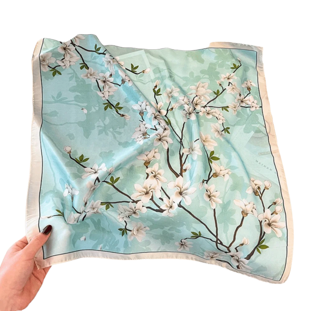 Hair Band Floral Print Square Silk Scarf Soft Elegant Hijab Scarf Luxury Polyester Bandana Scarf Spring