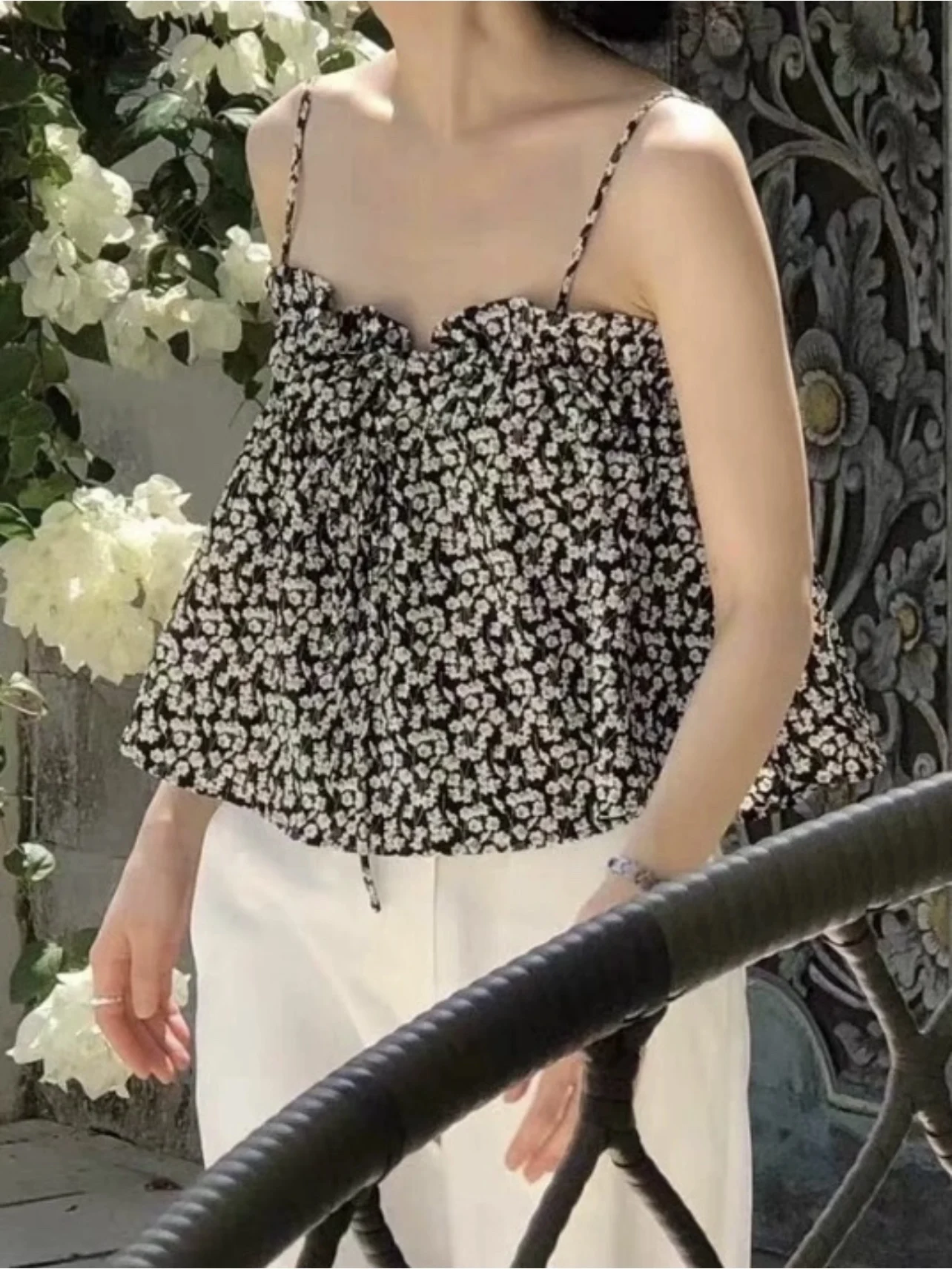 

Корейский топ-жилет с цветочным принтом, свободный крой, повседневная верхняя одежда, винтажный облегающий женский топ с поясом Miss Candy Ounce