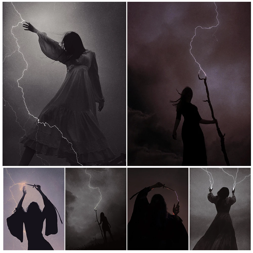 Demonstratos de bruja oscura, relámpago mágico, cuadro sobre lienzo para pared, trueno, bruja, arte gótico victoriano, póster, decoración impresa sin marco