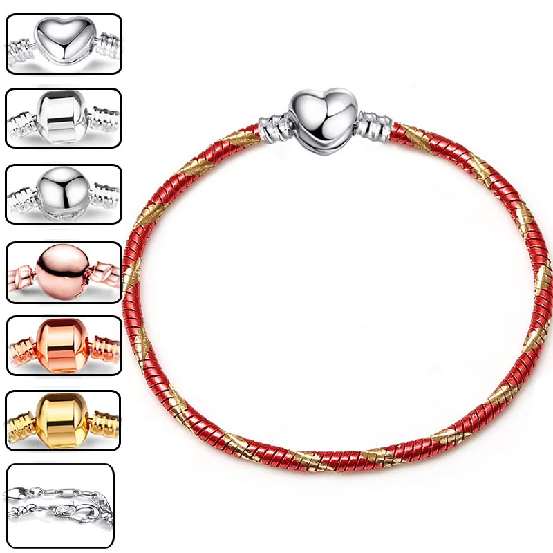 

7 Types Of Buckles Red 3mm Copper Bracelet Women's Classic Basic Chain Bracelets Mom DIY Popular Jewelry Making Birthday Gifts