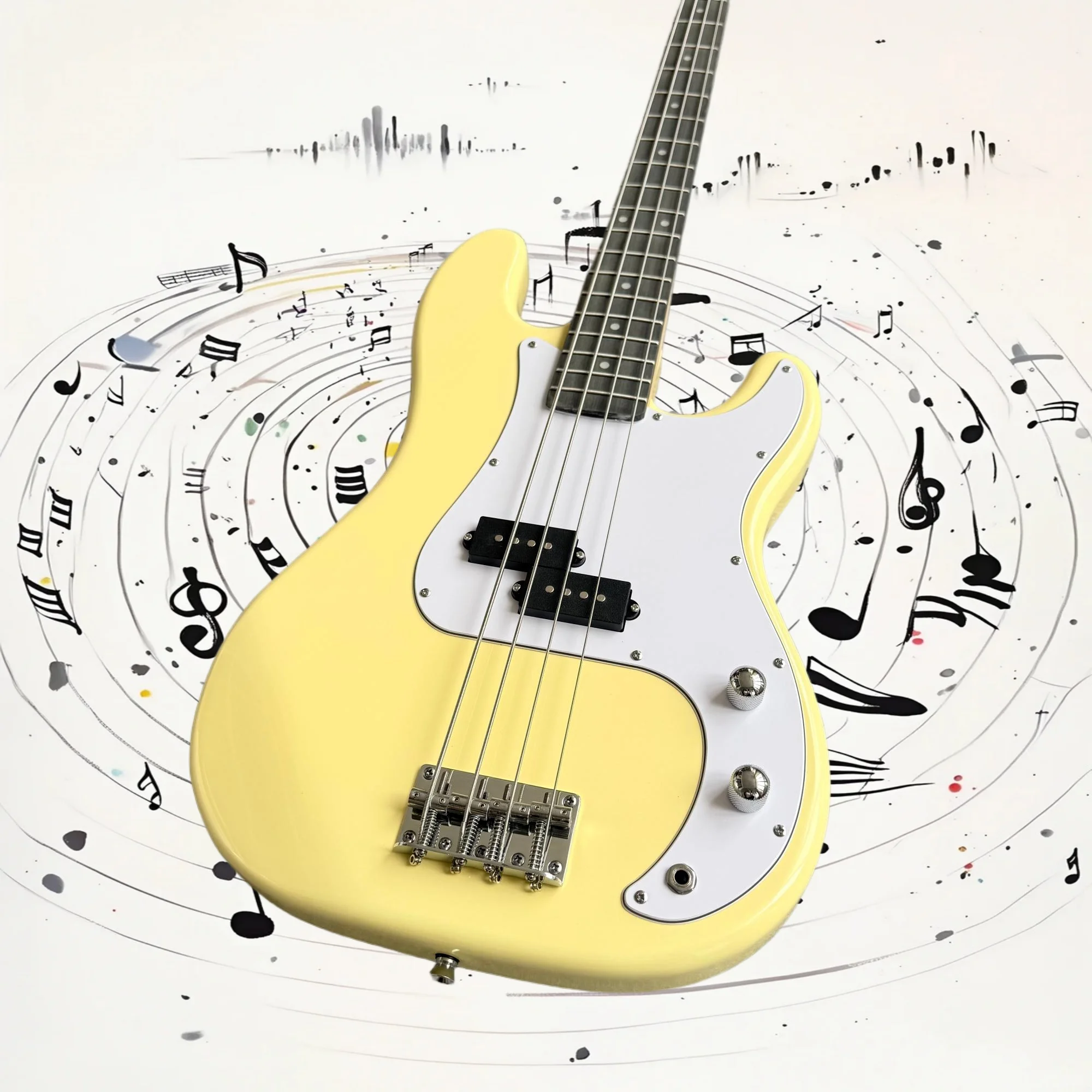 Free Shipping Cream Yellow Precision Bass Split Single Pickup 4 String Bass Guitar Bright Tone Beginner Music Gathering