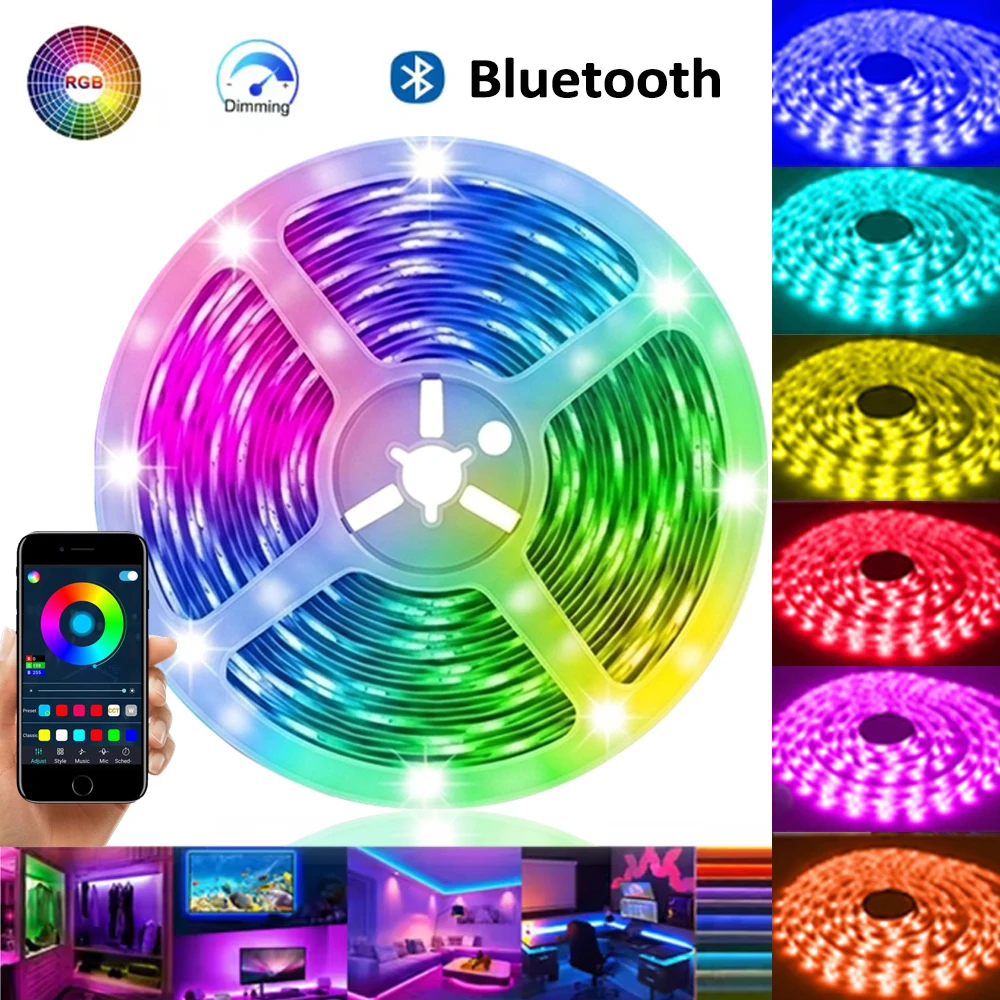 LED-Leuchten fürs Schlafzimmer, farbwechselnde Musik-Synchronisations-Lichtstreifen, Bluetooth-App-gesteuerter RGB-Streifen, Weihnachtsbeleuchtung für Wohnzimmer, TV-Hintergrundbeleuchtung,