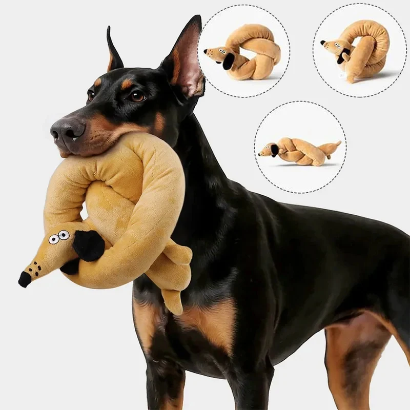 

100cm Long Sausage Dog Plush Squeaky Toy Interactive Stuffed Animal for Dogs Chew Teething Training Companion