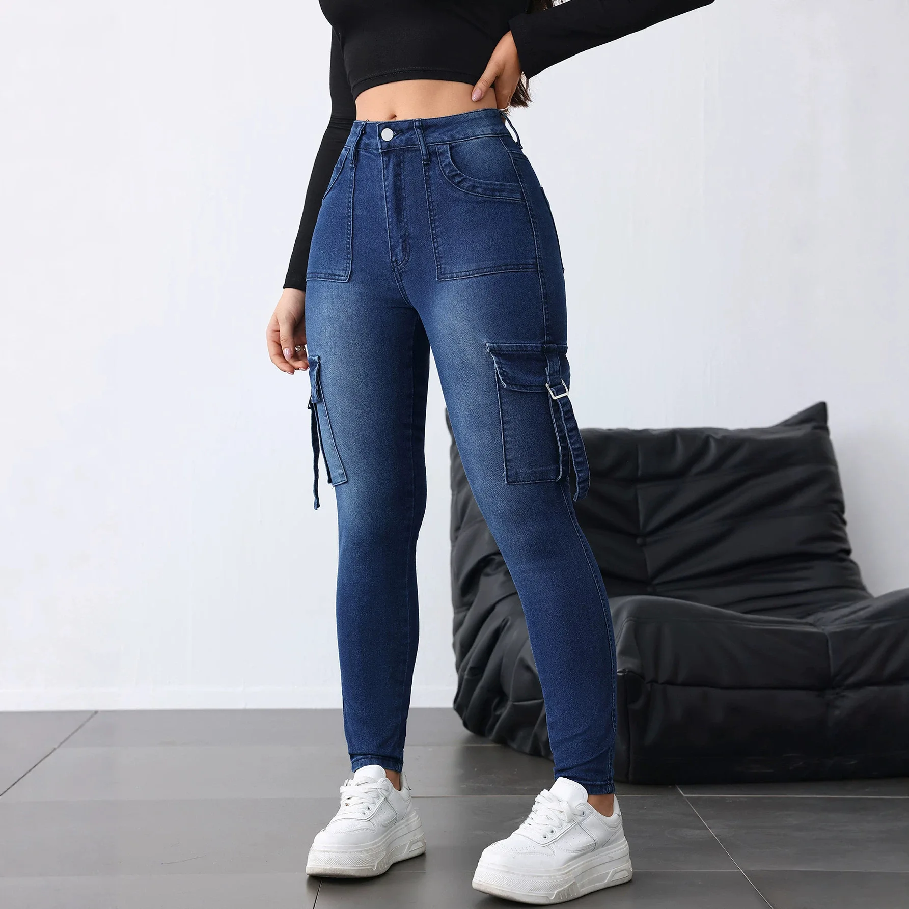 Women's Clothing Jeans2026 European And American Skinny Jeans Clamshell Tooling Women's JEANS Magic Spinning Elastic, Casual, Sl