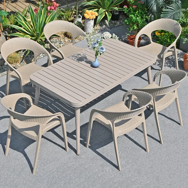 for Outdoor Table and Chair Set Preservative Plastic Wood Casual Dining Furniture for Garden Courtyard Balcony Tea Table