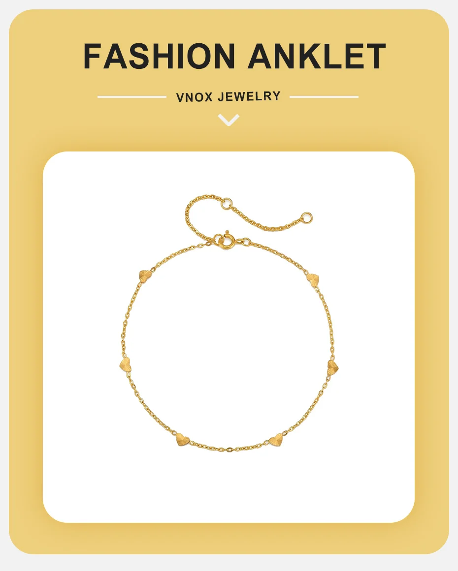Vnox Edelstahl Vergoldete Damen Herz-Fußkettchen Minimalistischer Fußschmuck Wasserfester Boho-Schmuck Fußkettchen-Accessoires – Detail 1