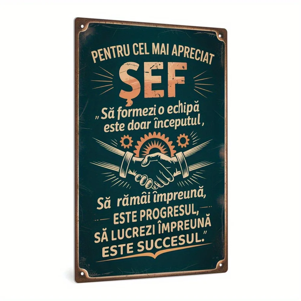CIFBUY Vintage Romanian Office Boss Sign Aluminum Wall Art Waterproof Rustproof Home Office Bar Man Cave Decor