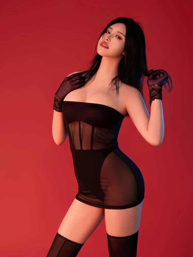 

Sexy Women Mesh Thin Tight Pencil Cute Dress Smooth Sheer See Through Micro Mini Dress Oil Shiny Bodycon Bandage Tube Dress