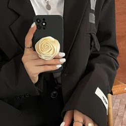 Fabric Rose Flower Holder Phone Case For iPhone17 Air 16 15 14 13 12 11Pro Xsmax 78Plus XR SE2/3 Full Cover Skinny Protection