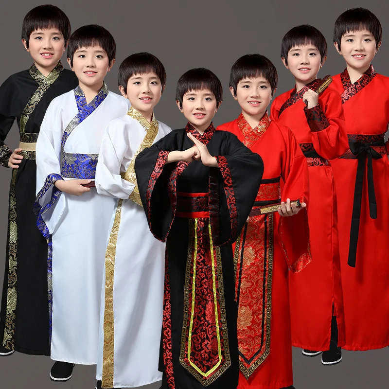 

Китайский шелковый халат, костюм Boyls, детское кимоно Hanfu, Китай, традиционный винтажный этнический студенческий танцевальный костюм воина, комплект Hanfu