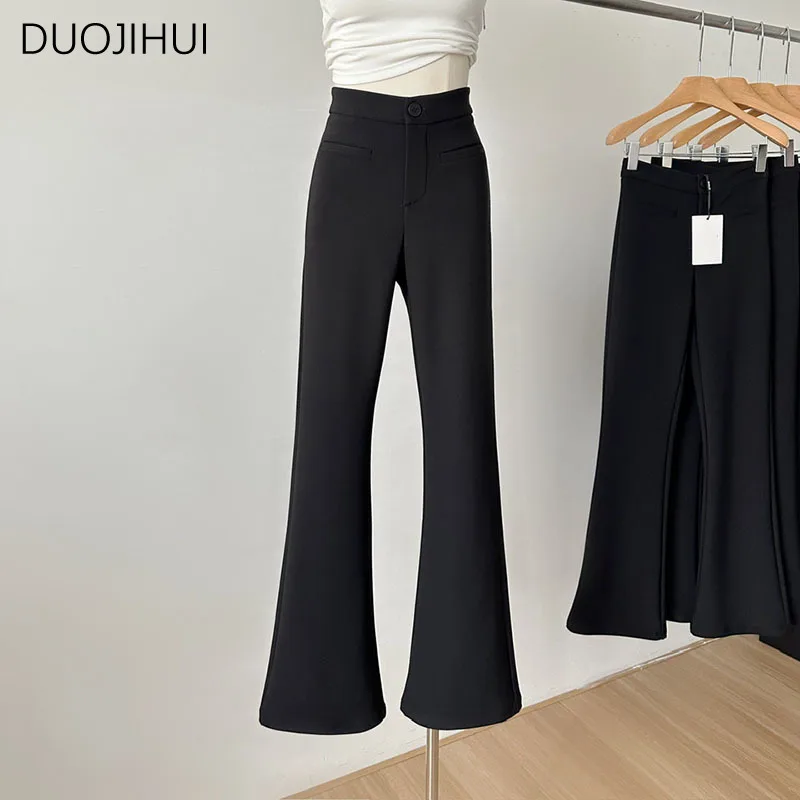 

DUOJIHUI Classic Black Chic Elastic High Waist Slim Women Pants New Casual Fashion Solid Color Loose Flare Female Wide Leg Pants