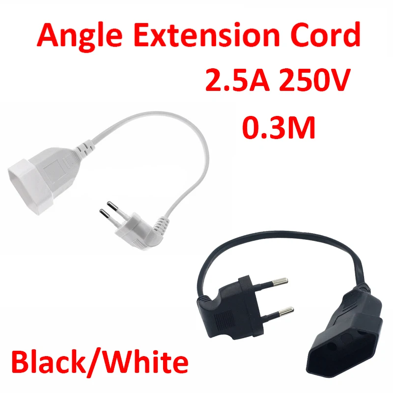 Europea 90 Degree Male Plug To Female Socket Power Extension Cable For PC Computer PDU 0.3m/0.6m/1.8m EU 2Prong Bend Angled Cord