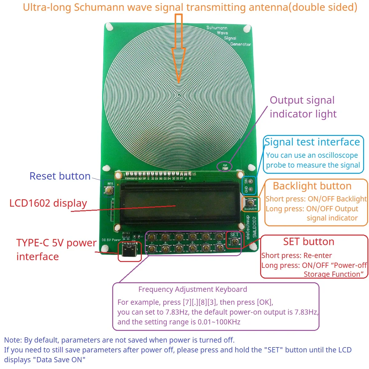 5PCS 7.83HZ 0.01H-100KH Schumann Resonance Pulse Sine Wave Generator 3.5MM Audio Frequency Saved When Power OFF