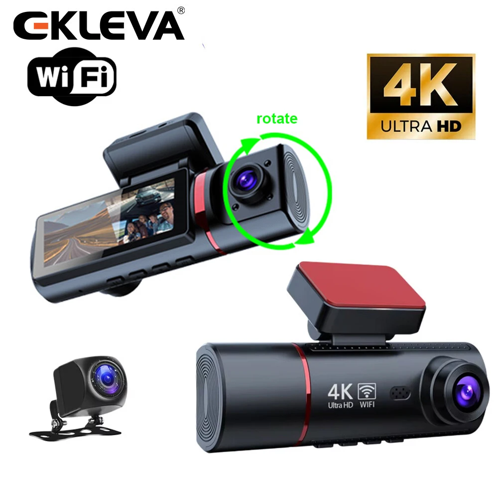 

EKLEVA 4K 3 Channel Dash Cam Front Inside Rear with WiFi IR Night Vision Car DVR Parking Mode Loop Recording