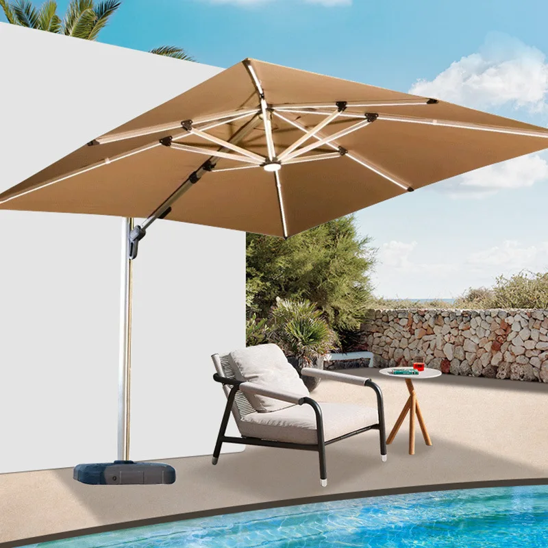 Luxury Outdoor Parasol Villa Garden Terrace Courtyard Umbrella Shop Outdoor Large Four Corner Roman Umbrella With Light