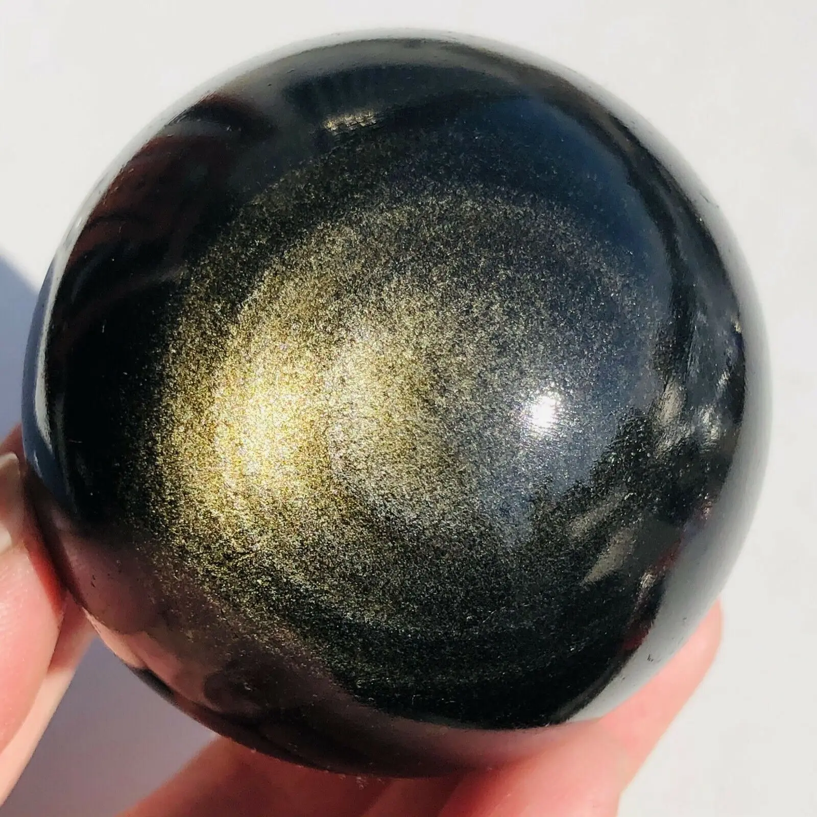 Natural Golden Flash Obsidian Sphere Palm Reiki Stone Healing