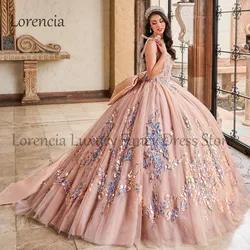 Mexican 2024 Formal Quinceanera Dress Ball Gown Shiny Bow Applique Beading Tiered Sleeveless Corset Sweet 16 Vestidos De 15