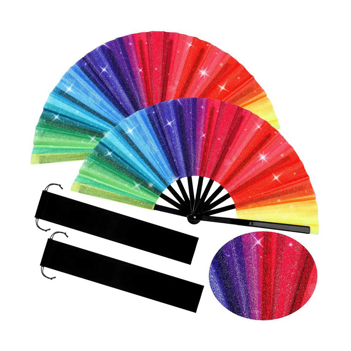 4Pcs Glitter Rainbow Hand Fan Handheld Fan Performance Dance Fan Chinese Festival Fan Decorative Folding Fan