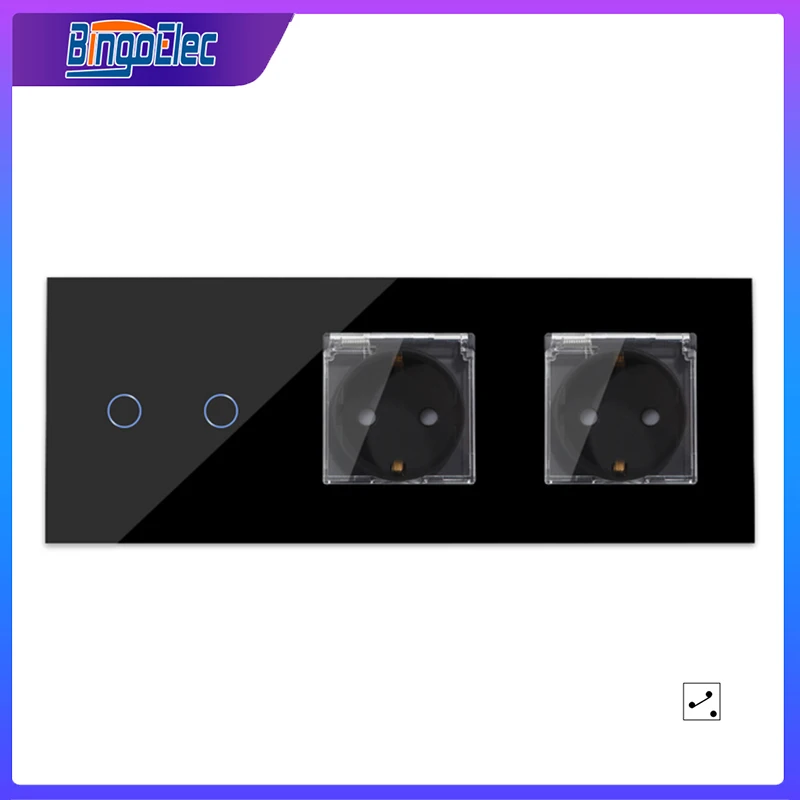 Bingoelec Soquete Duplo à Prova Impermeável Água com Interruptor da ue Soquetes e Interruptores 2way Painel de Vidro Cristal Toque Interruptor Luz para Casa