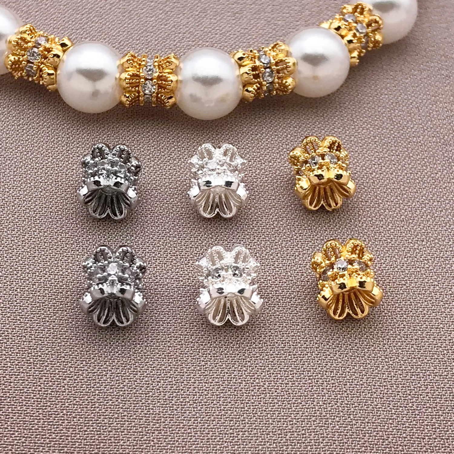 2/4pcs/lot 18K Gold Plate Dainty Flower Cylinder Septal Beads Charms Connector For Jewelry Making DIY Bracelet Necklace Accessor