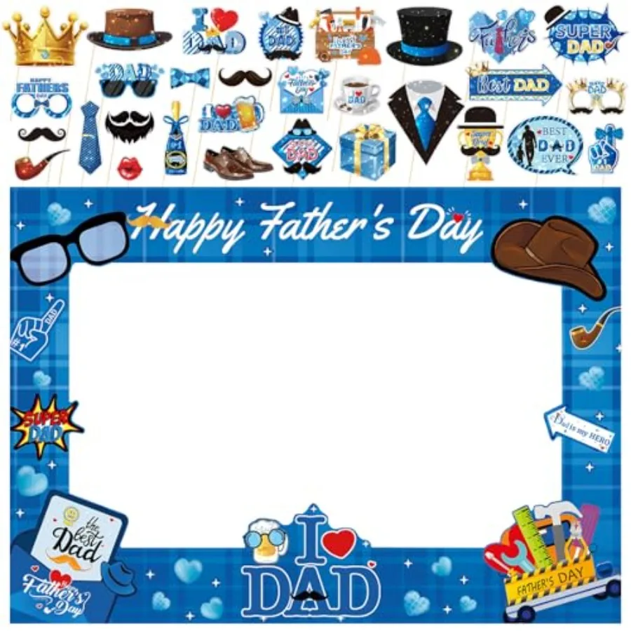 

31 Pack Father's Day Photo Booth Props, Best Dad Photo Booth Frame Father's Selfie Props for Party Supplies