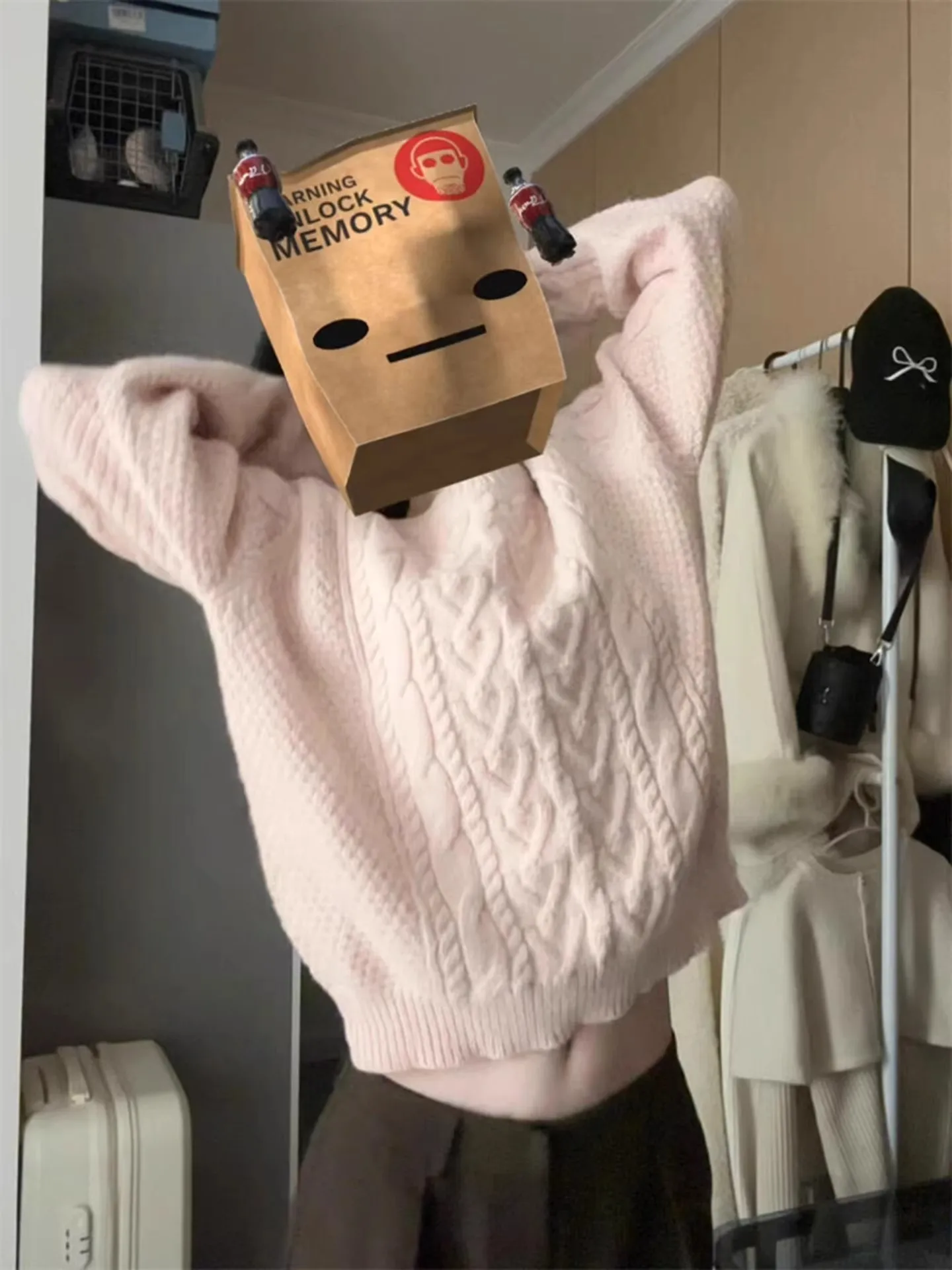 

Мягкий розовый свитер с круглым вырезом и длинными рукавами для женщин, осенне-зимний, свободный, в стиле оверсайз, для ношения под одеждой, топ