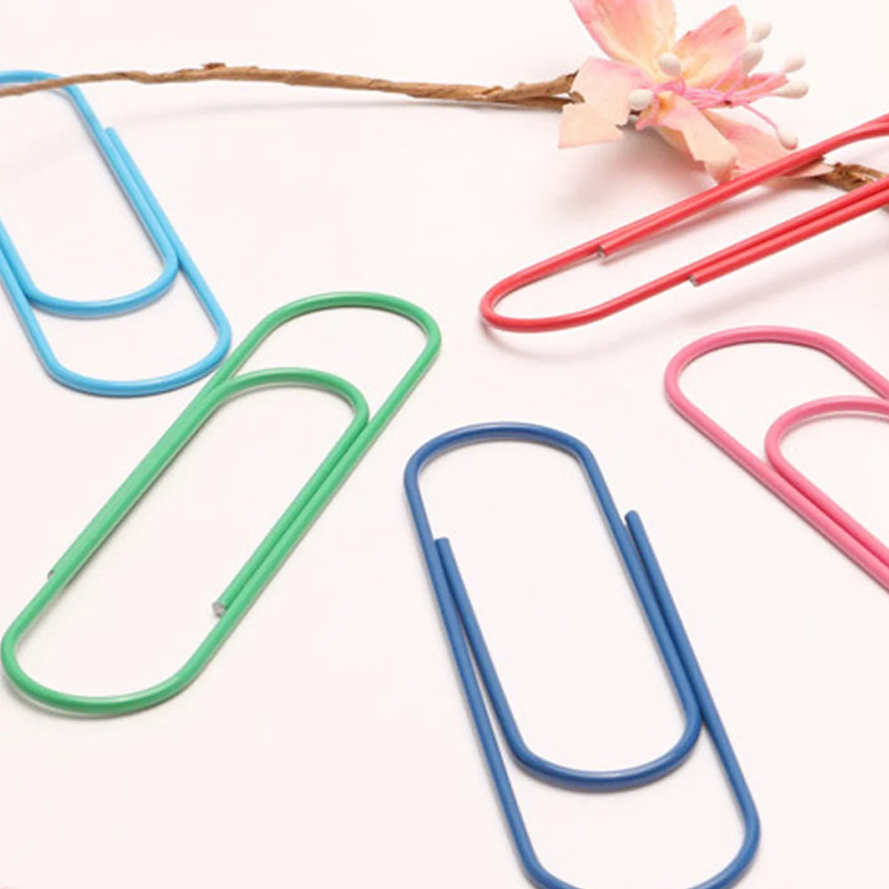 

40pcs Paper Clips Mixed Color 100MM Jumbo Metal-Coated Paper Clip Holder Multicolored Files Sheet Holder for Office School(Rando