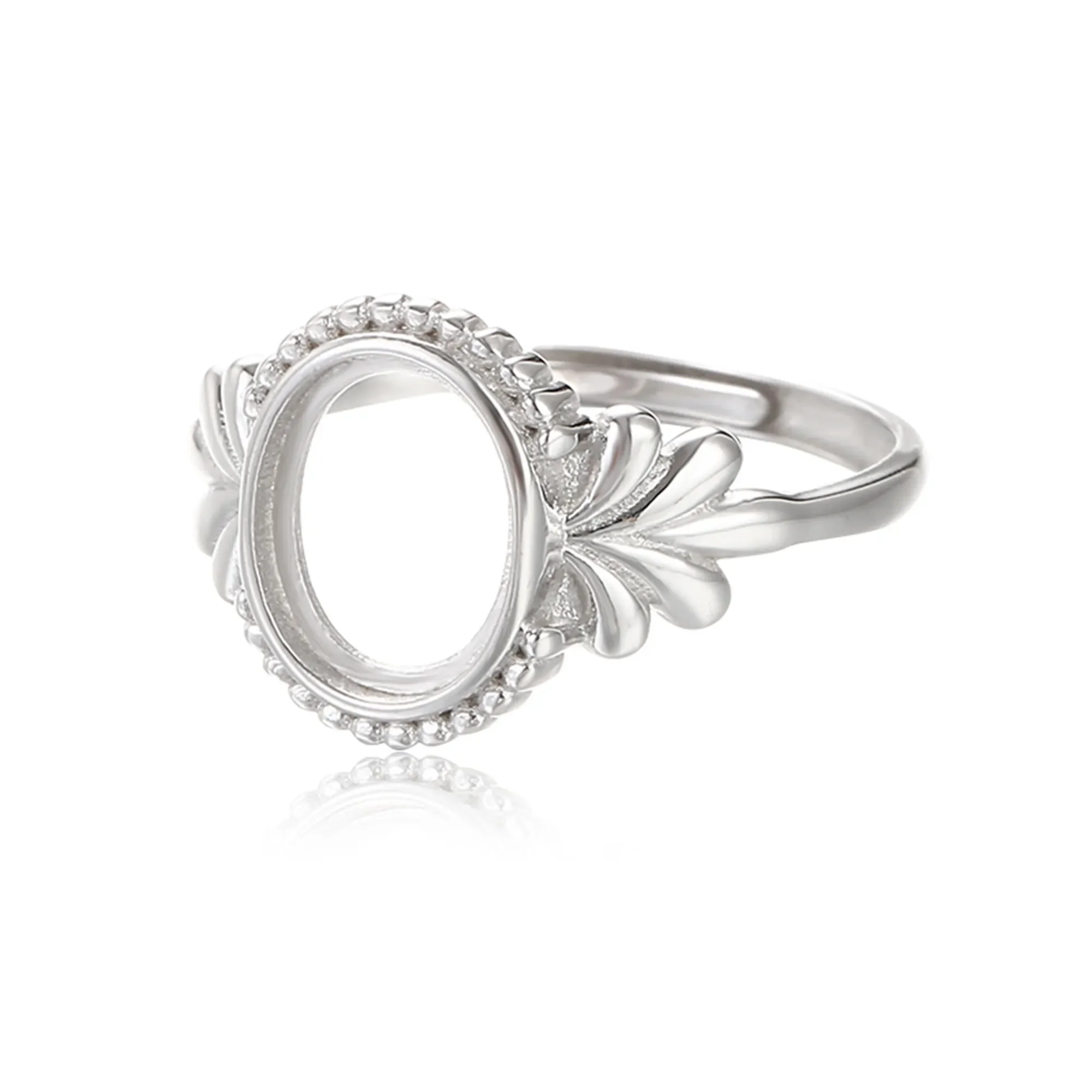 

925 Silver Ring Blank for 8x10mm Oval Cabochons White Gold Plated Sterling Silver Ring Setting Adjustable Ring Base