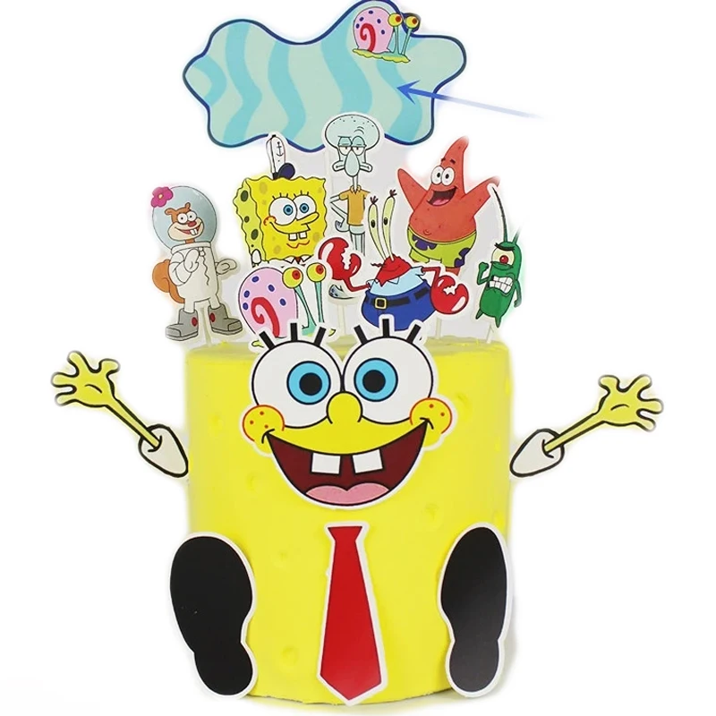 

New Sponge-bob Cake Decoration Card June 1 Children's Day Sea Star Squidward Party Plug-in Birthday Decorations for Home