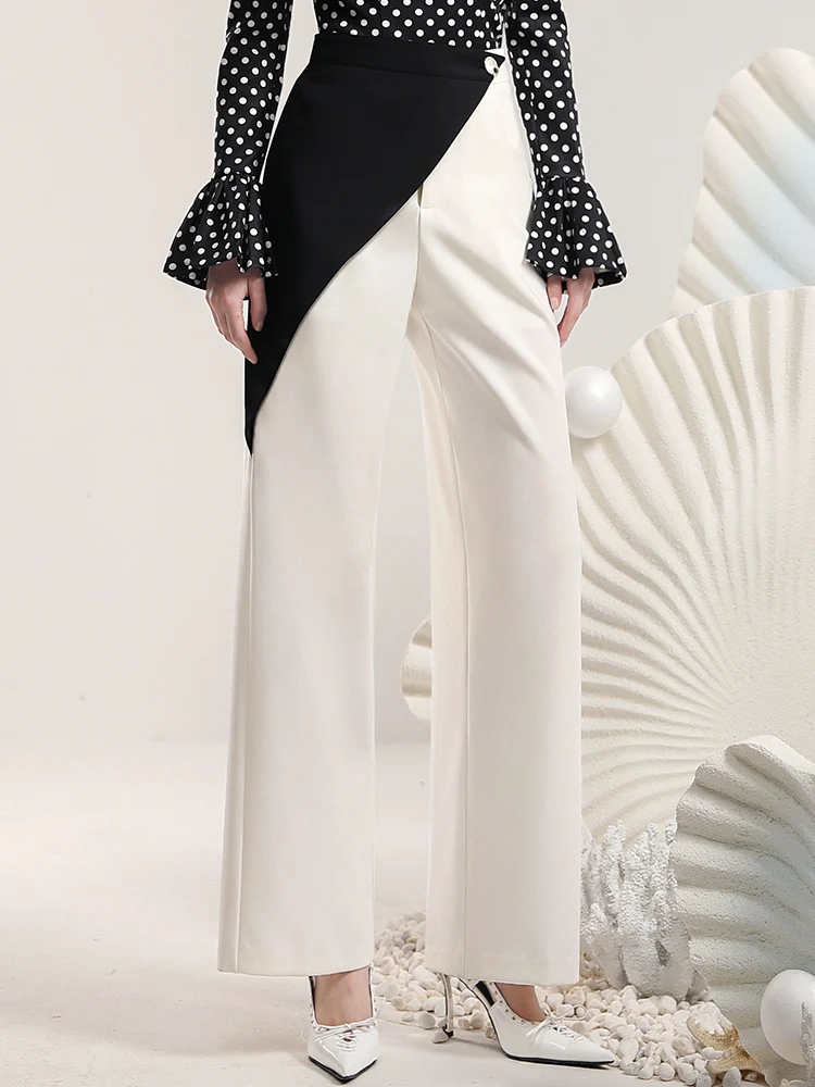 Designer Model Long Sleeve T-shirt Pants Two-Piece Set 2024 Spring Summer Polka Dot Top Irregular Color Matching Wide Leg Pants