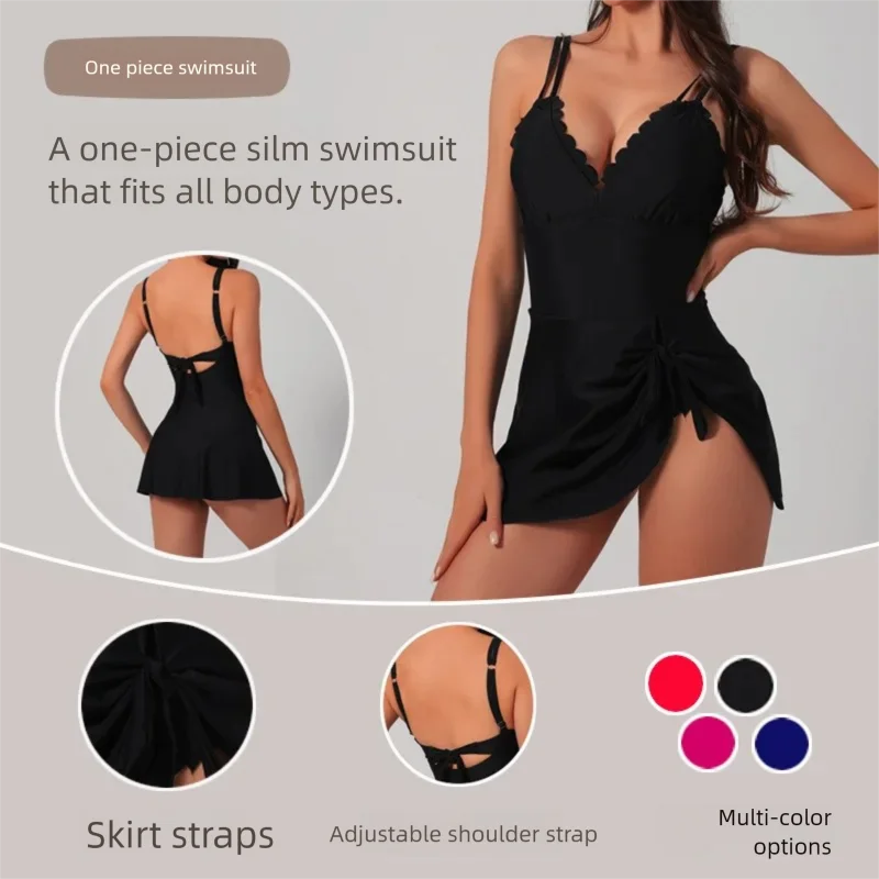 2026 V Neck Back Tie Asymmetric Hem One Piece Swimsuit Women Push Up Tummy Control Bodycon Sexy Swimwear Beach Vacation Summer
