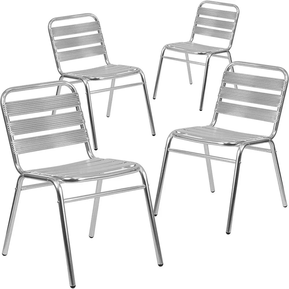 

4 Pack Stackable Restaurant Chairs with Triple Slat Back for Indoor and Outdoor Use