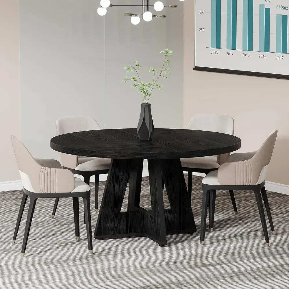 

47 Inch Round Conference Table, For Four To Six People, Wooden Meeting Room With Thicken Tabletop