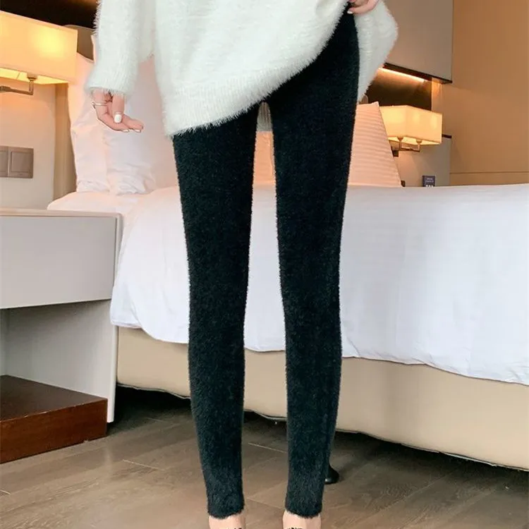 High Waist Thiened Knitted Pure Color Mink ark Outerwear Tight Pants Yoga Base Layer Pants Autumn Winter New Sle