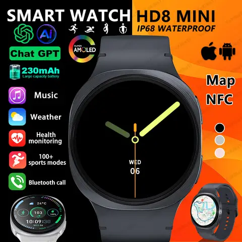 2025 New Watches 8 Mini GPS Track Smart Watch For Men Women Health Sport AMOLED Heart Rate Bluetooth Call Waterproof Smartwatch