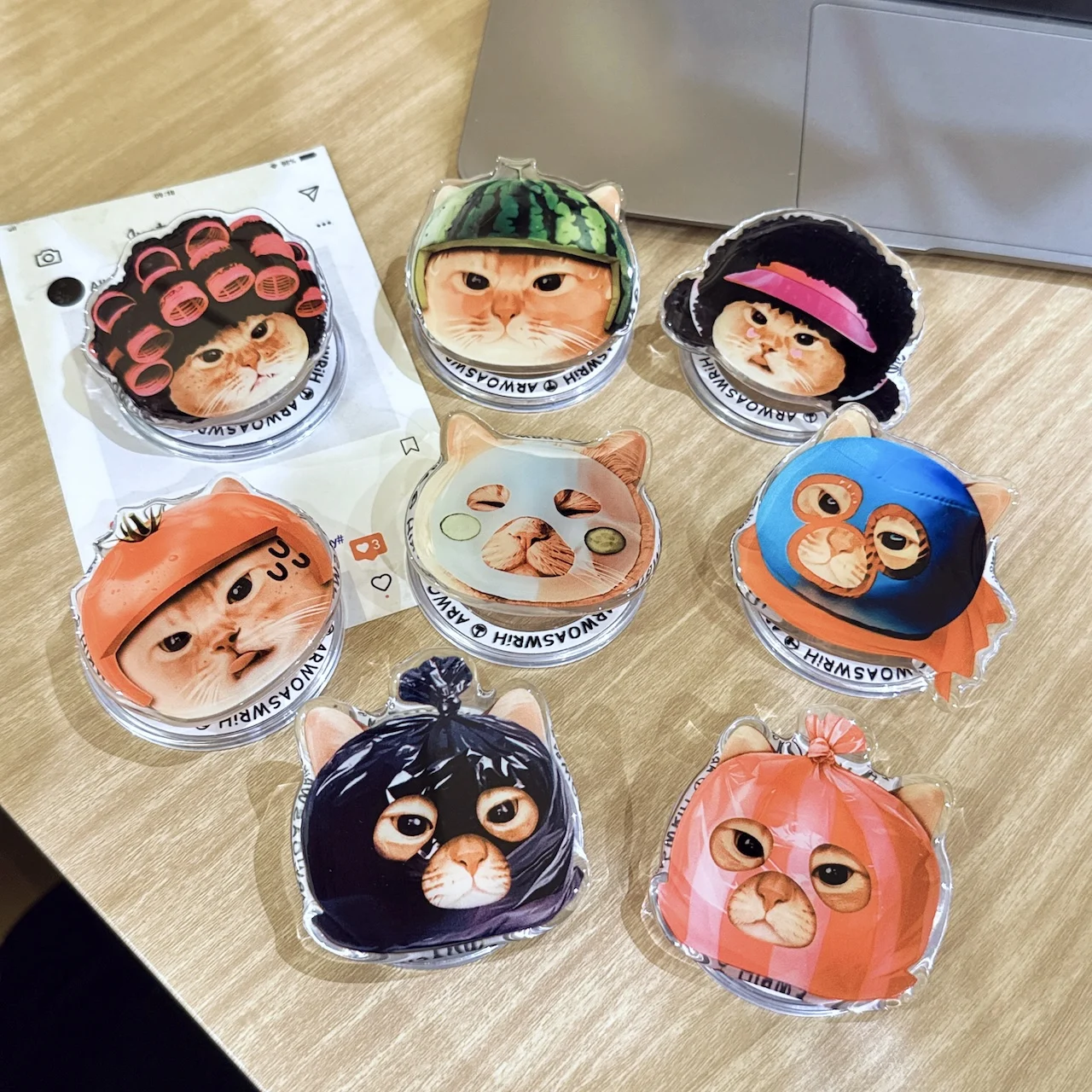 Funny Cat Magnetic Phone Grip Tok Cute Meme Cat Magsafe Stand 360° Rotatable Holder for iPhone Samsung Unique Phone Accessories