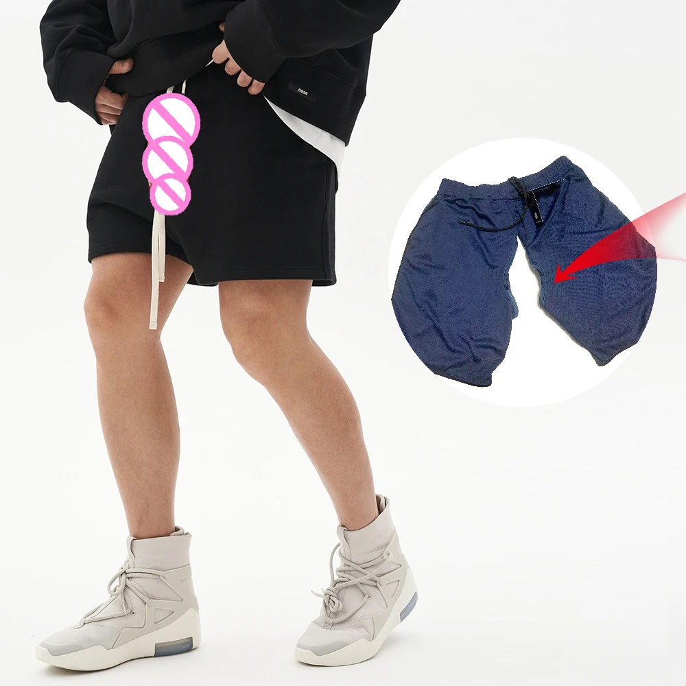 Pantalones cortos deportivos informales para hombre, prenda Invisible con entrepierna abierta, de algodón, con cordón, para entrenamiento erótico