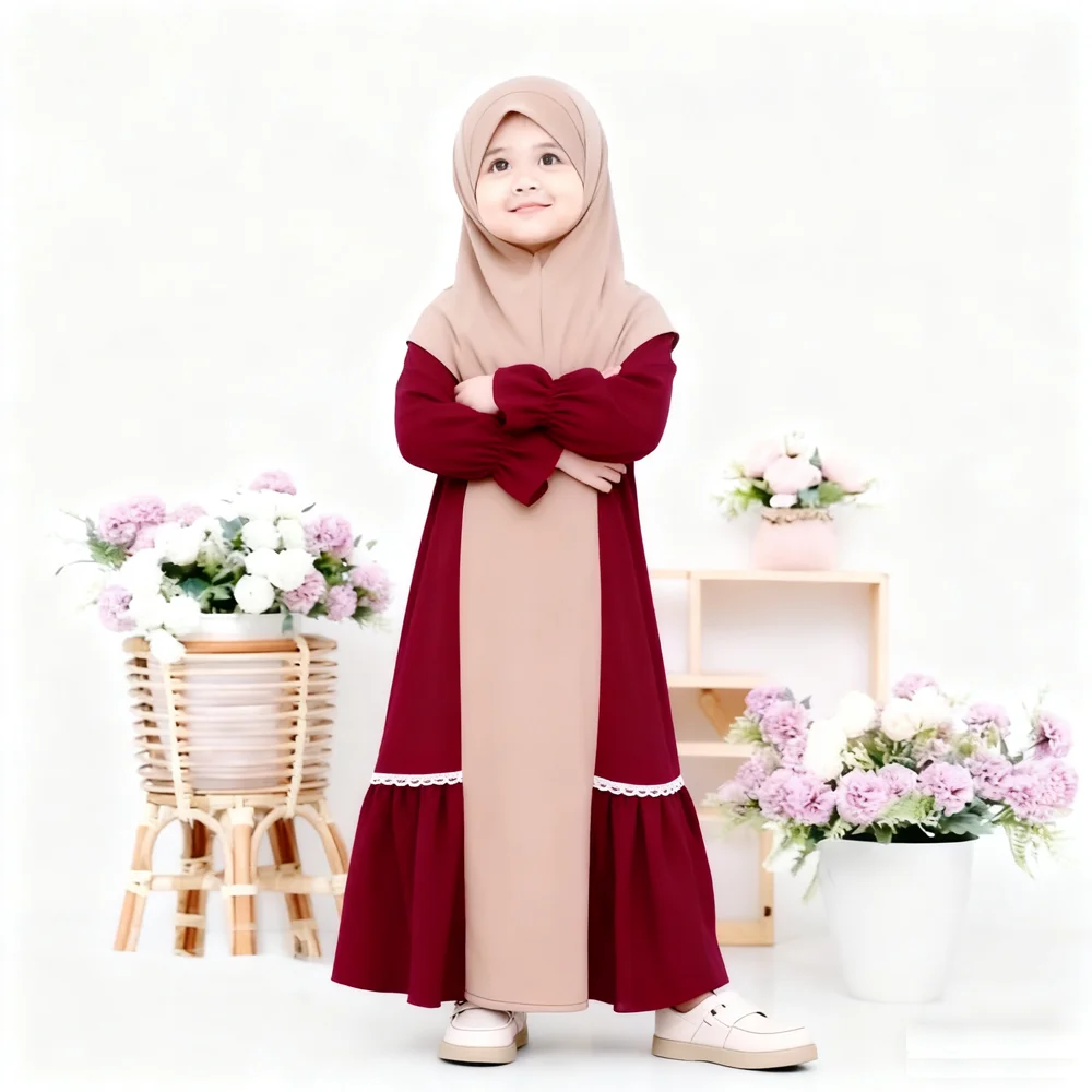 

Комплект из 2 предметов, праздничное мусульманское детское платье для девочек, арабский кафтан Джалабия Джеллаба, Абая Химар, верхняя молитва, исламская детская официальная одежда