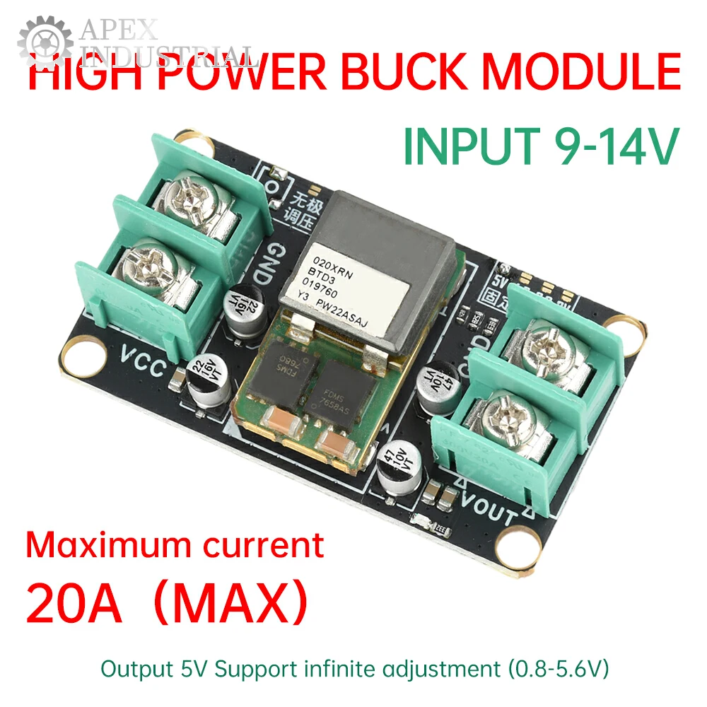 

DC-DC High Power Buck Step-Down Power Supply Module 20A Industrial Grade Voltage Regulator 9-14V to 5V/0.8-5.6V Step-Down Board