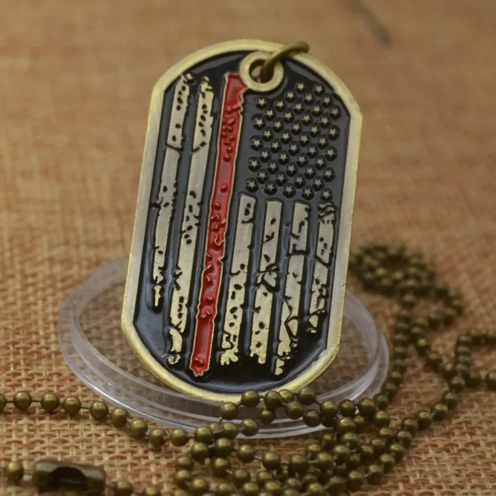 United States Firefighter Fireman Dog Tag with Prayer Challenge Coin Thin Red Line Souvenirs Necklaces Men's Accessories