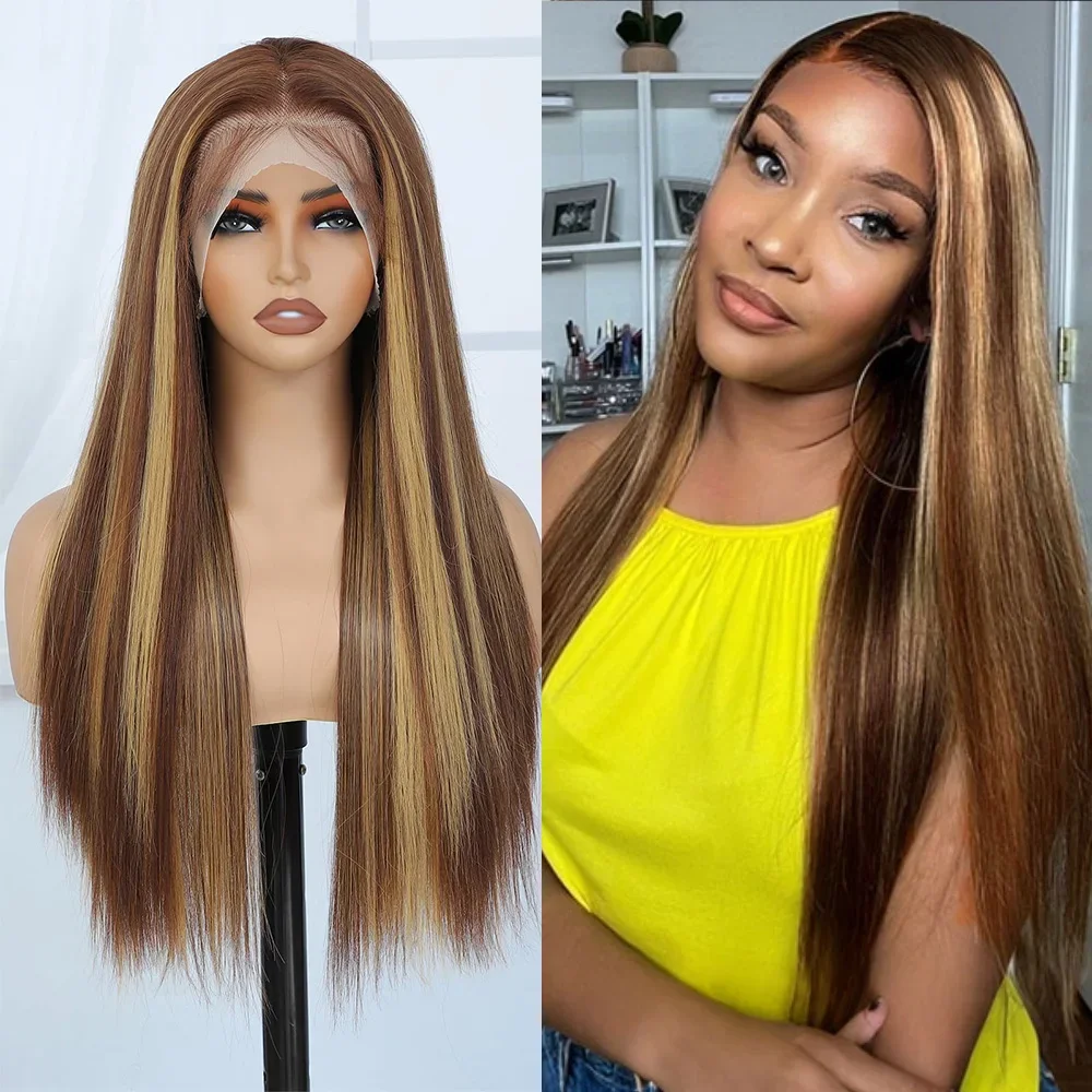 

Honey Blonde F4/27 Highlight Bone Straight Lace Front Wigs 13x6 Transparent HD Lace Front Wigs Human Hair For Woman 200% Density