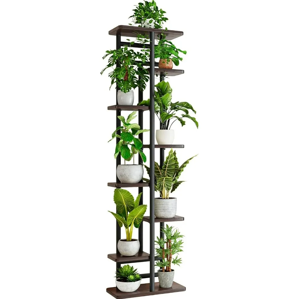 

Wood Tall Plant Stand Metal Rack, Multiple Flower Pot Holder Shelves Rack, Planter Shelf Display Rack Storage