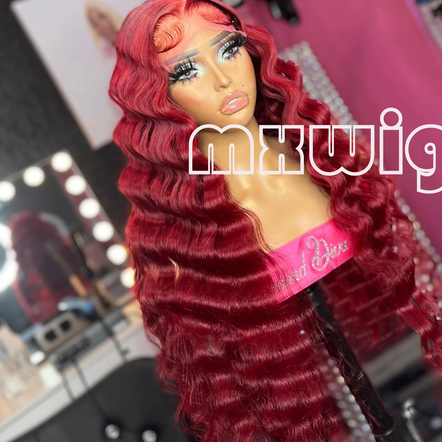 

MXWIG Synthetic Hair Burgundy Loose Deep Wave Glueless 13X4 Lace Front Wig For Black Women Preplucked Daily Fiber Cosplay