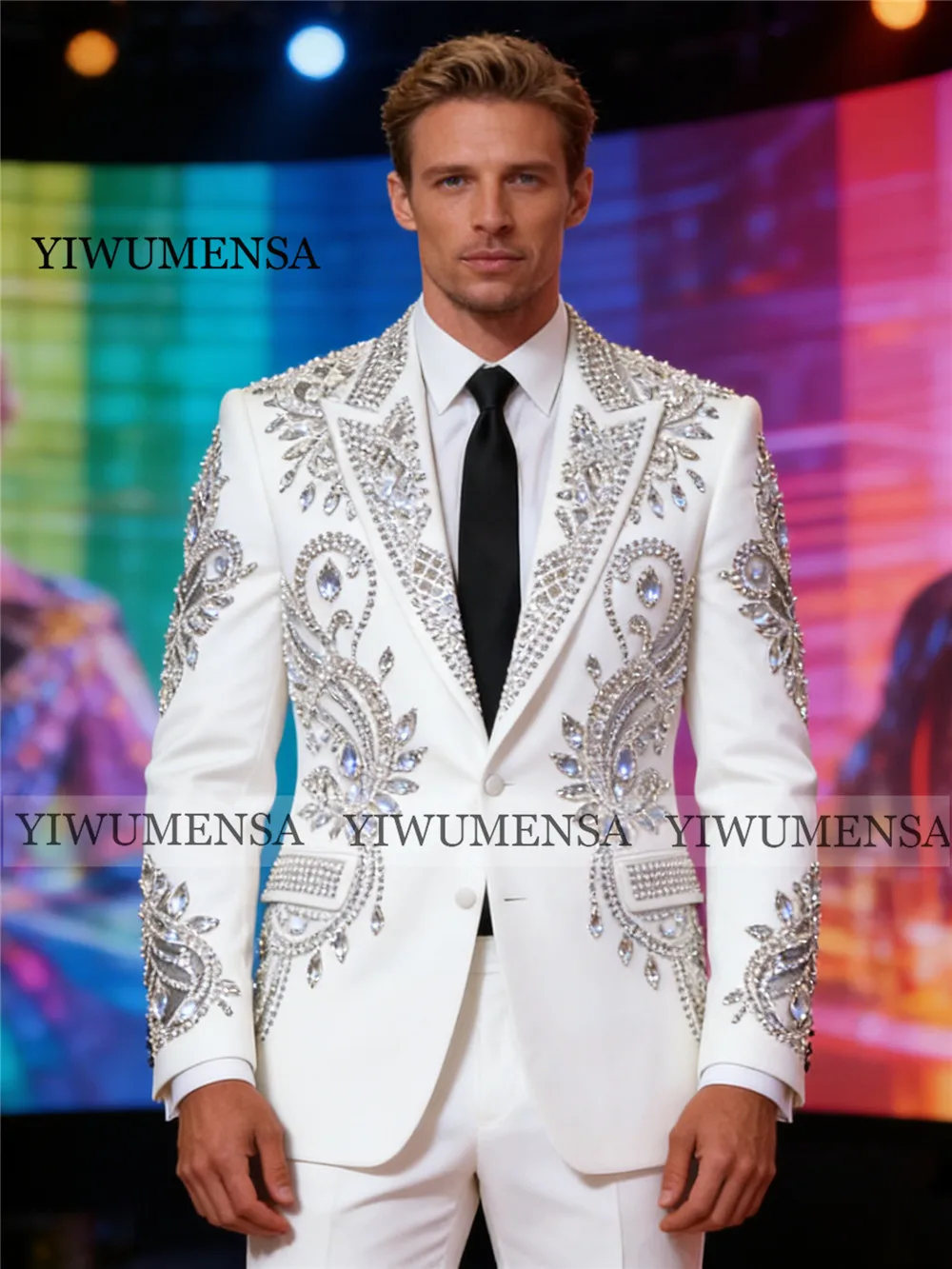 

Элегантные мужские костюмы с бриллиантовой вышивкой для свадьбы, однобортный пиджак и брюки, комплект из 2 предметов, Terno Masculinos, мужская одежда для банкетов 2026