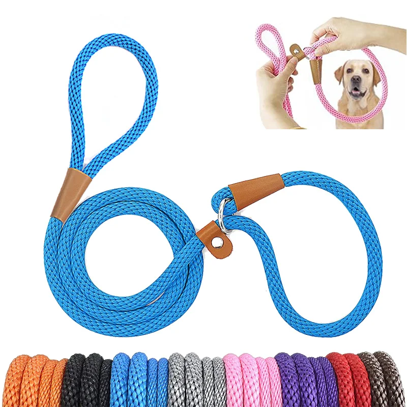 Dog Collar Slip Lead Dog Leash Nylon Solid Rope Leash Adjustable No Pull Training Dog Leash Medium And Large Dogs Pet Leashes