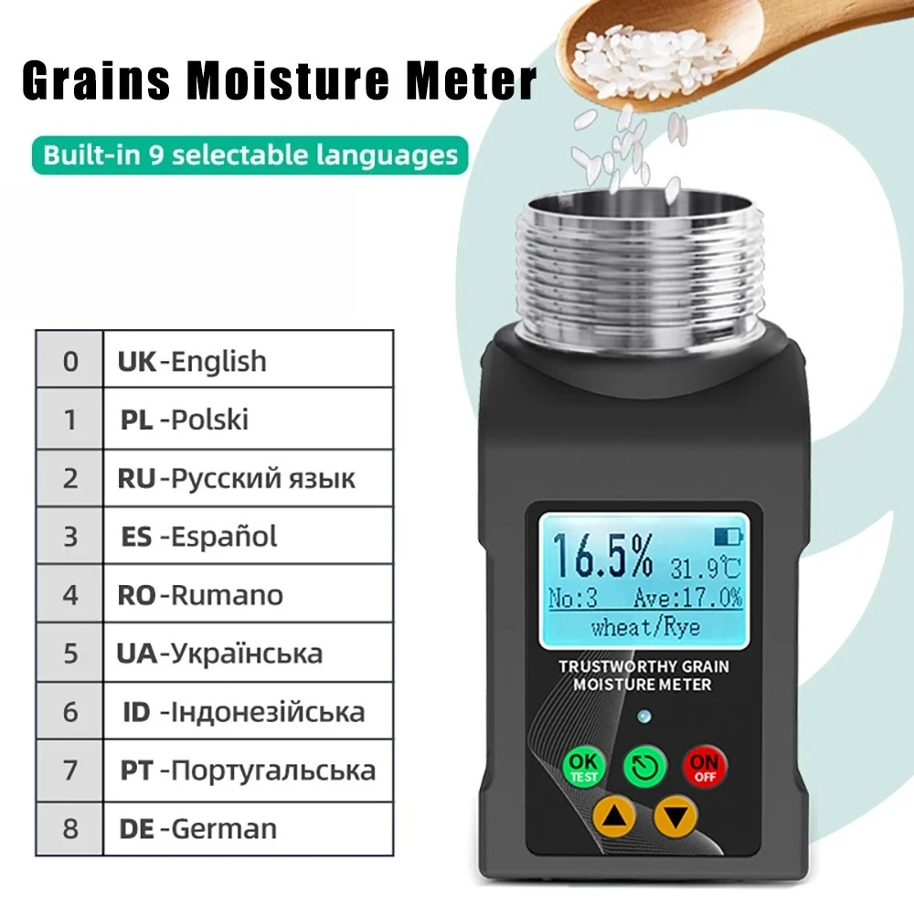 Smart Digital Grain Moisture Meter Humidity Tester for 40 Kinds Grains Corn Coffee Wheat Seeds Hygrometer Moisture Analyze