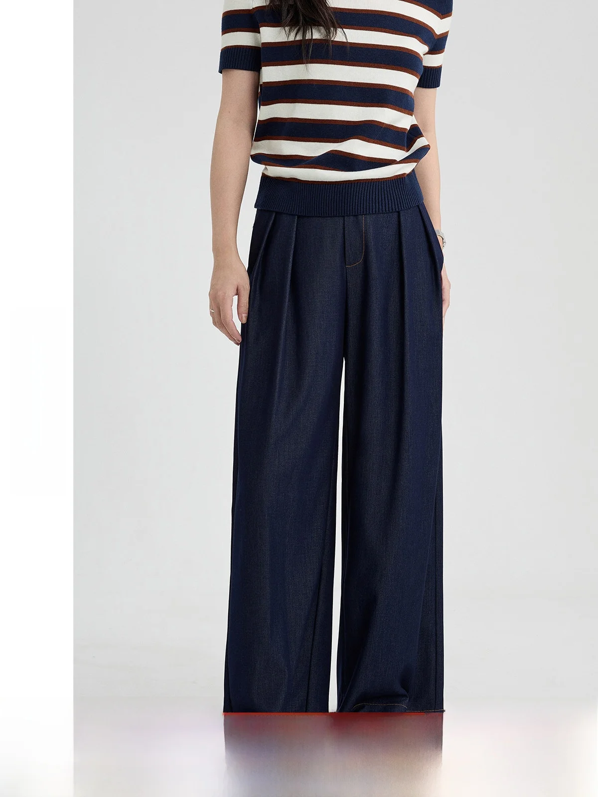 

Deep Blue Wide Leg Jeans Women's Summer Straight Loose Fit Versatile High Waist Zipper Pure Color Casual High Waist Jeans